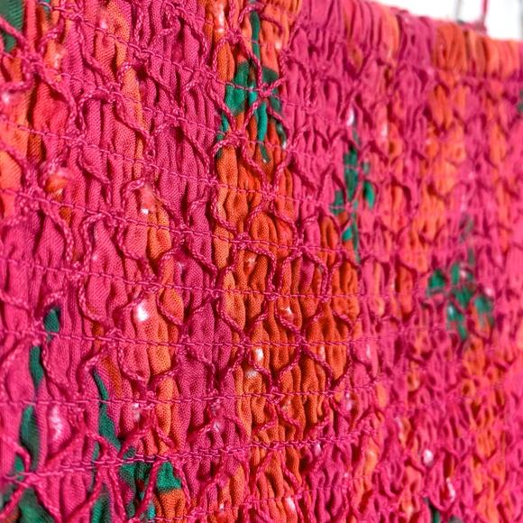 Farm Rio Red Pepper Smocked Tie Ruffle Hem Beaded Strap Dress Red Small - Picture 7 of 14